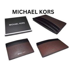 NEW MICHAEL KORS MK 86F9LAND0L Men Genuine Leather SLIM CARD Wallet BROWN